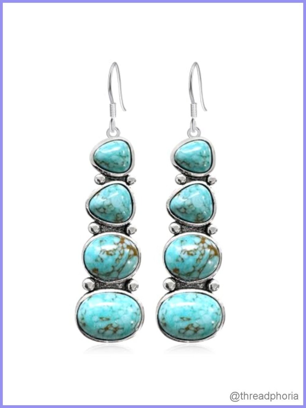 Bohemian Handmade Silver Alloy Turquoise Dangle Drop Earrings for Women